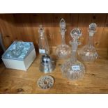 Collection of glass decanters, chrome bell shaped