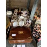 Brass inlaid workbox along with ceramics & other i