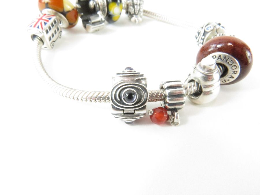 Pandora; a silver bracelet with three glass beads, - Image 4 of 5