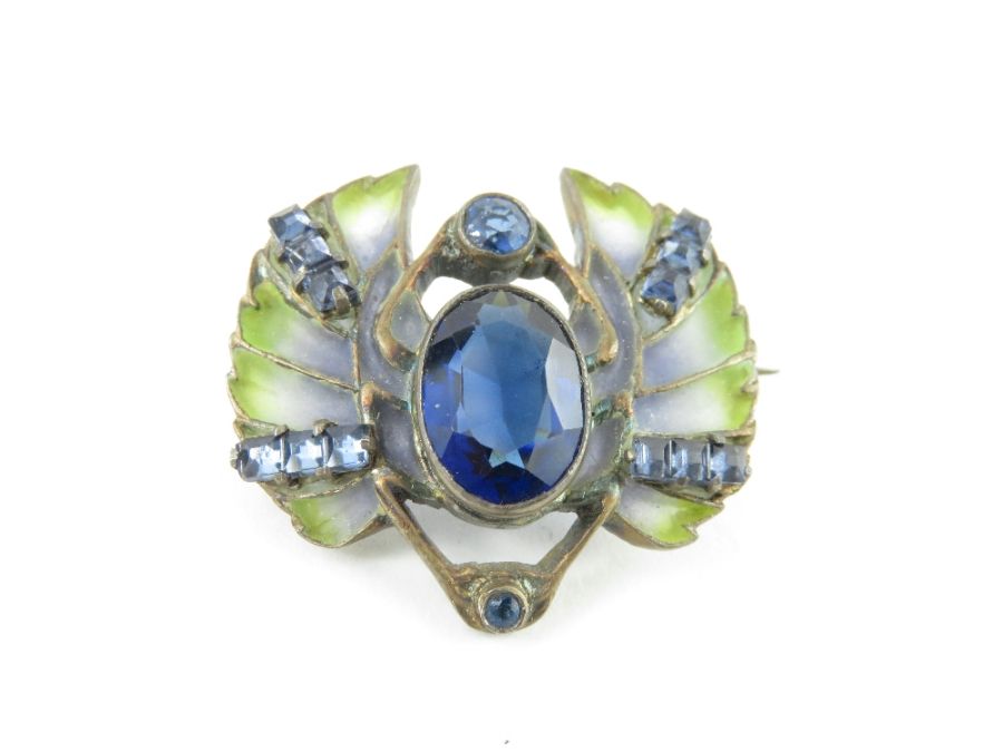 A plique a jour and paste set scarab brooch, proba - Image 2 of 9