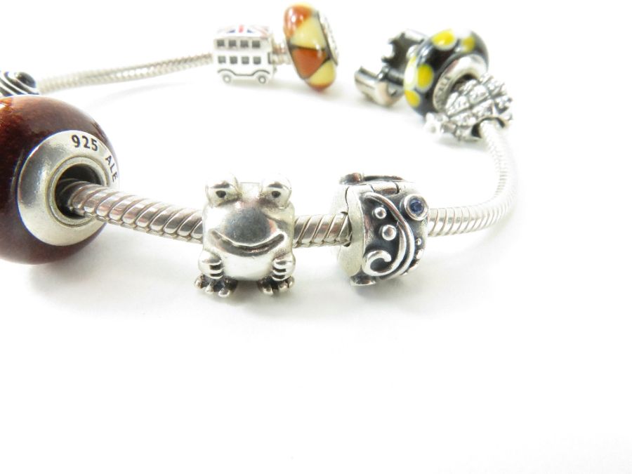 Pandora; a silver bracelet with three glass beads, - Image 5 of 5