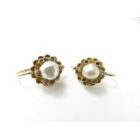 A pair of pearl and rose diamond cluster earrings,