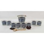 A glass ice bucket and eight matching tumblers, al