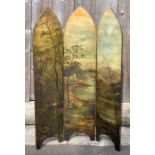 An early 20th century pine three section screen, p