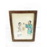 An oriental gouache painting of two ladies on rice