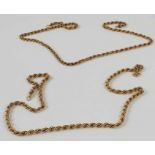 Two 9ct gold hollow rope chains, 12.81g gross