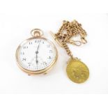 A 9ct gold Waltham open faced pocket watch, the ro