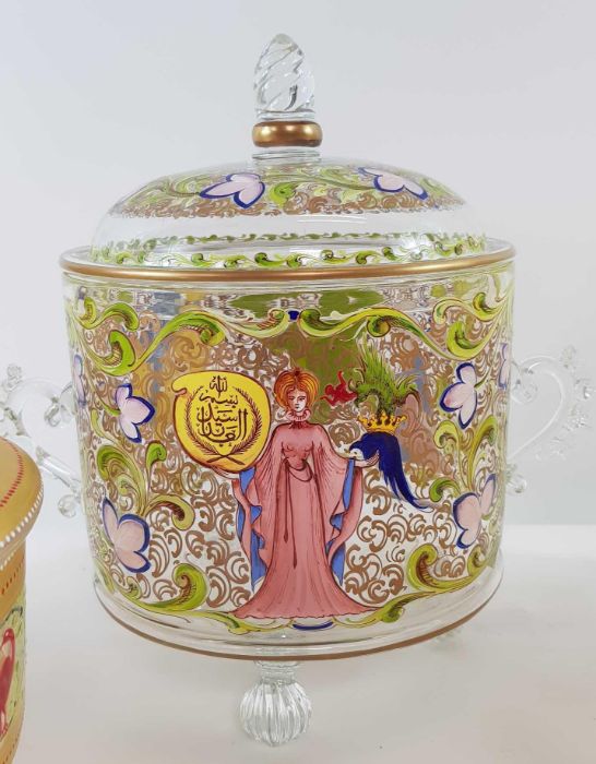 Four footed glass jars with covers, decorated thro - Image 2 of 4