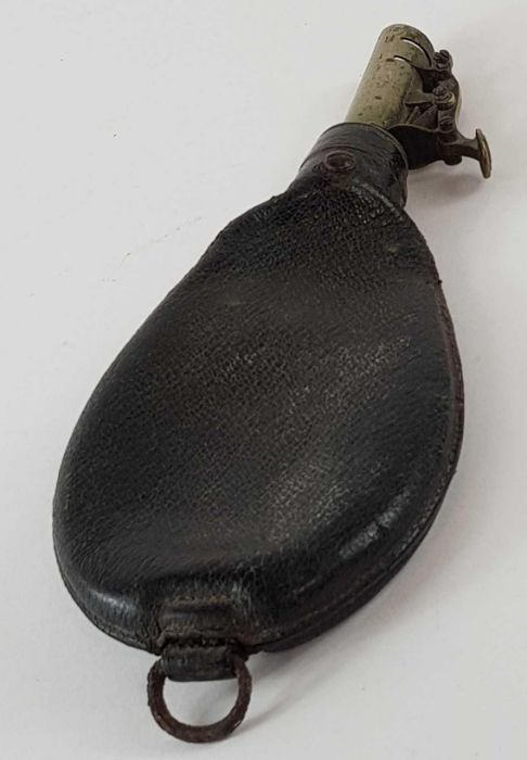 A Victorian shot flask, the leather pear shaped ba - Image 3 of 4
