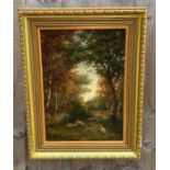 A Victorian oil on panel of a country scene, with