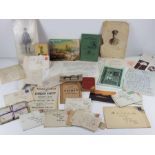 A collection of WWI ephemera to include postcards,