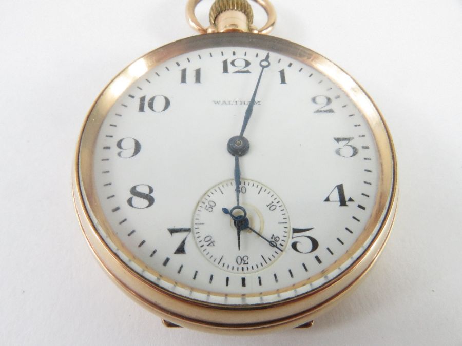 A 9ct gold Waltham open faced pocket watch, the ro - Image 5 of 7