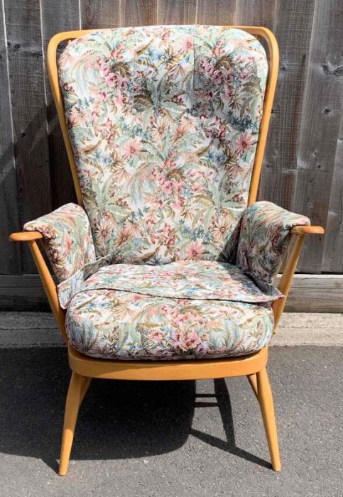 An mid century elm and beech Ercol open armchair