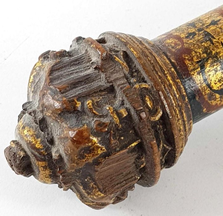 A painted and carved wooden baton bearing the mott - Image 4 of 4