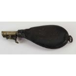 A Victorian shot flask, the leather pear shaped ba