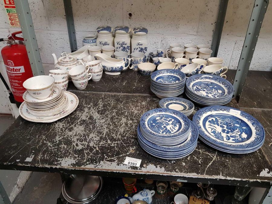 Churchill blue & white ceramics, 3 ceramic condime