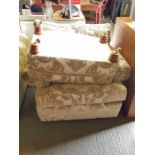 Large cream & beige upholstered armchair & footstoo