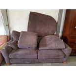Large brown upholstered settee with 2 footstools &