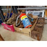 3 56lb cast iron weights, collection of rope and v