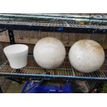 2 large glazed spherical garden features along wit