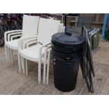 Set of 6 white rattan style plastic garden chairs