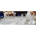 Collection of glassware including a blue decanter