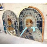 Royal interest - a pair of arched stained glass wi