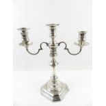 A silver three light candelabra, Birmingham 1968,