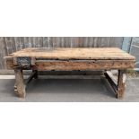 A large 20th century pine work bench, 86cm high, 2