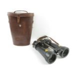 Large leather cased military binoculars by Barr &