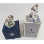 A Lladro figure of a Spaniel with a flower pot and
