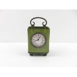 A 20th century miniature mantel clock, with green