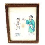 An oriental gouache painting of two ladies on rice