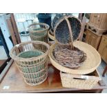 Collection of wicker baskets, bins etc