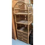 Bamboo and wicker dome top shelving unit with 3 dr