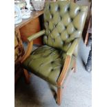 Green Chesterfield button back armchair