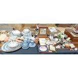 Ceramics, glassware, oak cased mantle clock & othe