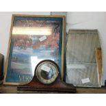 Oak cased mantle clock, a bevel edged mirror & oth
