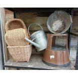 Galvanized bucket, a galvanized watering can, wick