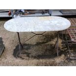 Metal based marble top garden table