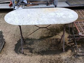 Metal based marble top garden table