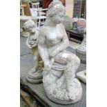 Reconstiuted stone figure of a seated lady along w