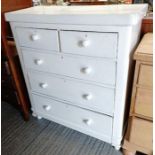 Victorian white painted chest of 2 short & 3 long