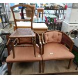 Pair of cane barrel back armchairs with upholstere