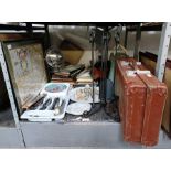 Saxton map of Somerset, cutlery, 2 vintage suitcases,