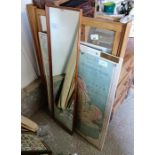 Mid 20th century teak framed mirror, physical map