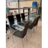 Large glass top, chrome based dining table along w