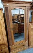 20th Century walnut wardrobe with mirrored front