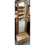 Modern pine cheval mirror with drawer