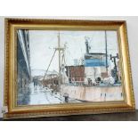 Oil on canvas of Grimsby dock signed Michael Baxte